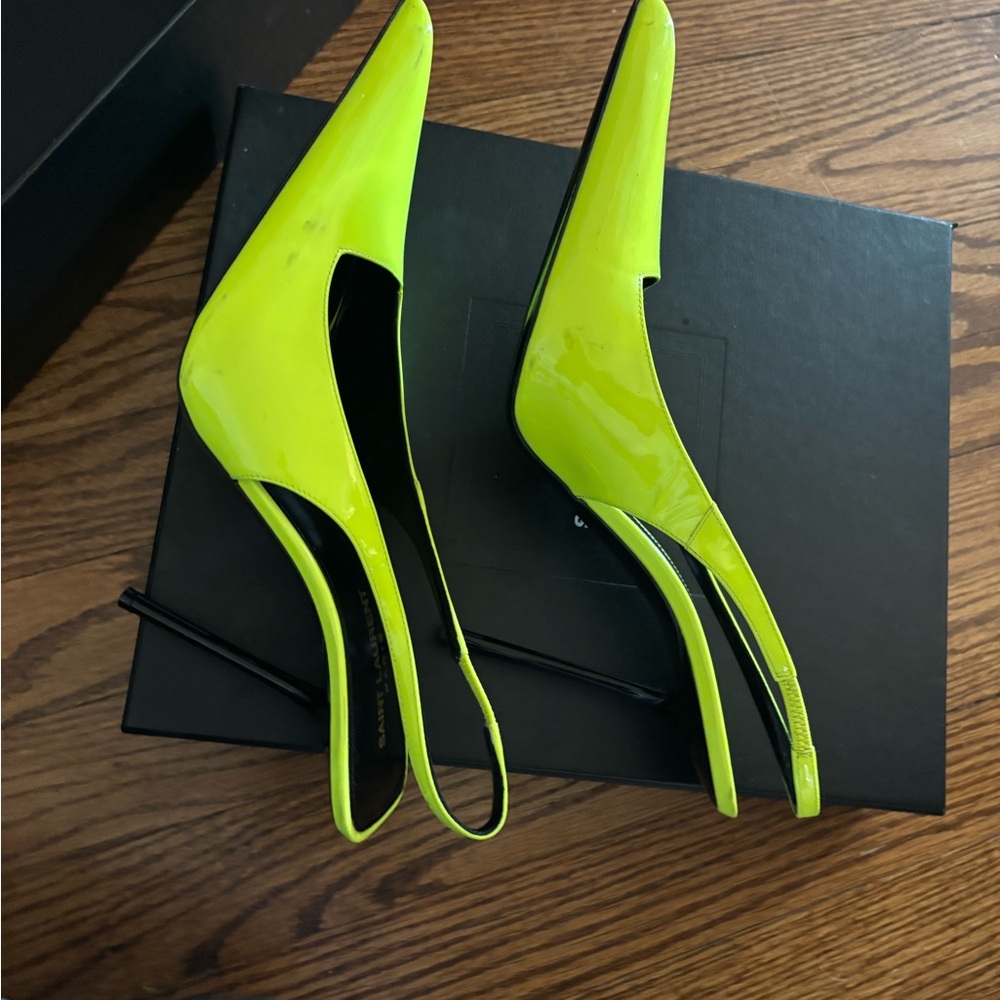 Saint Laurent Neon Yellow Slingback Heels